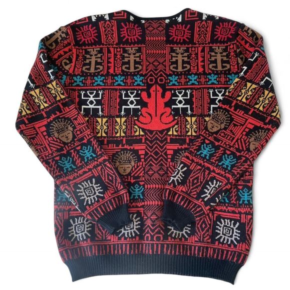 Cefiro Retro red and black wool Aztec knit wool/cotton blend sweater - Picture 3 of 6